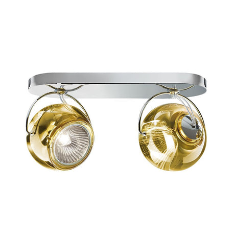 Fabbian Beluga wall and ceiling light, 2-light, in modern design with yellow diffuser and clear crystal.