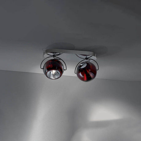 Fabbian Beluga wall and ceiling light, 2-light, with red glossy diffusers in a modern design.