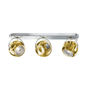 Fabbian Beluga wall and ceiling lamp, 3-light with golden diffusers and modern design.