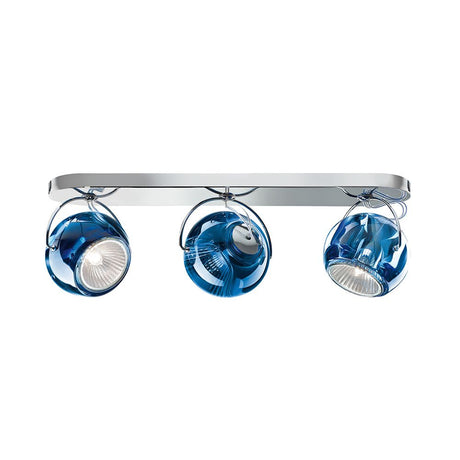 Fabbian Beluga wall and ceiling lamp, 3-light with blue crystal diffusers and modern design.