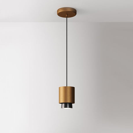 Fabbian Claque LED pendant light Small 10 cm in a modern design, gold-coloured with a black diffuser lens.