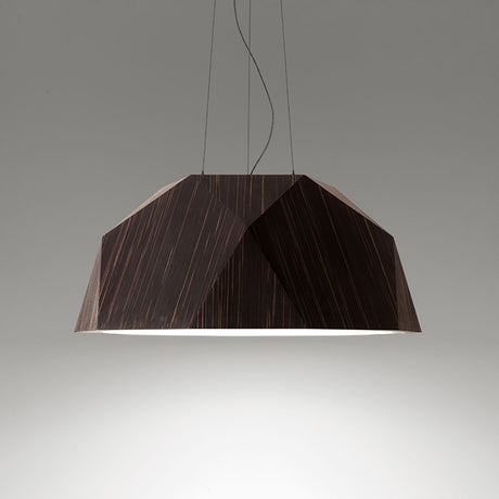 Fabbian Crio pendant light 180cm in dark wood with a modern design and square diffuser.