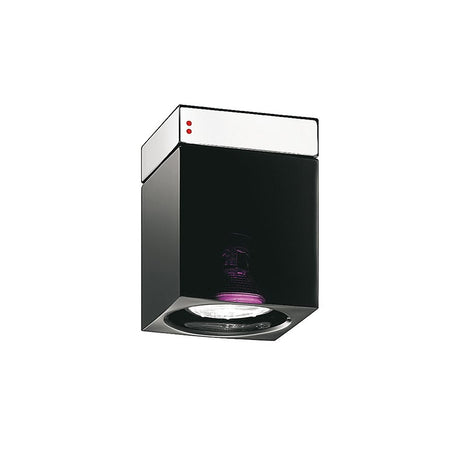 Fabbian Cubetto ceiling light in black with transparent diffuser, ideal for living and office spaces.