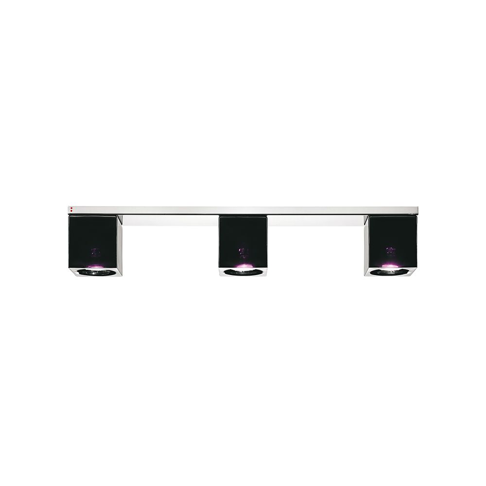 Fabbian Cubetto Deckenlampe 3-flammig mit modernem Design in Schwarz und transparentem Diffusor.