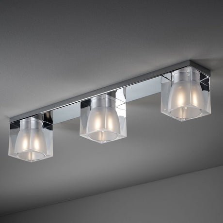 Fabbian Cubetto ceiling light, 3-light, with transparent diffusers and modern design.