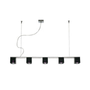 Fabbian Cubetto Pendelleuchte 5-flammig in Schwarz mit länglicher Form, Glas und Metall für moderne Essbereiche