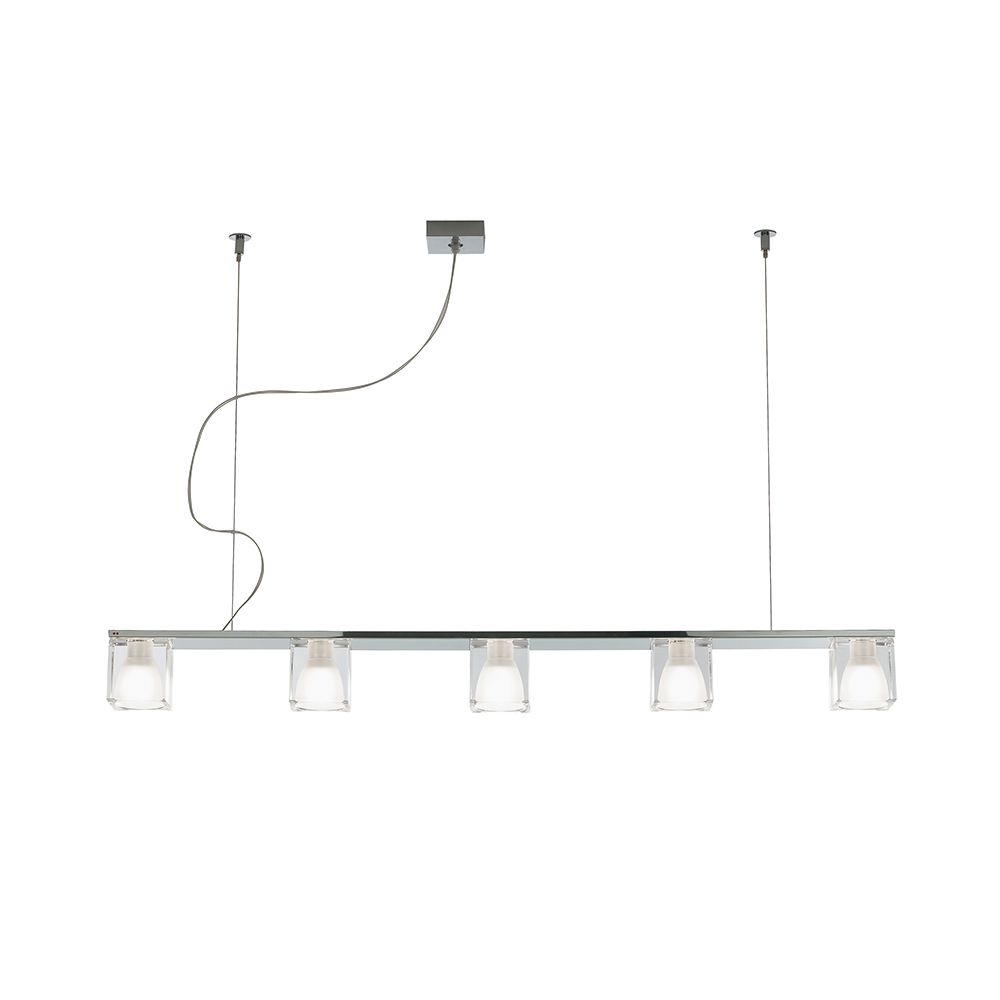 Fabbian Cubetto Pendelleuchte 5-flammig mit modernem Design und klaren Diffusoren.