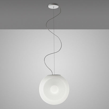 Fabbian Eyes pendant light Ø 35 cm with an artistic diffuser made of mouth-blown glass in white and copper.