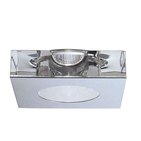 Fabbian Faretti recessed light Lui GU5,3 in square shape with crystal diffuser and polished metal plate.