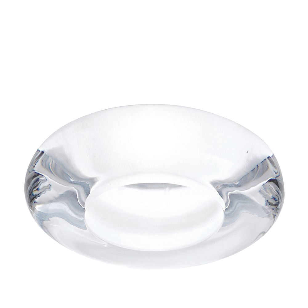 Transparente, runde Glasunterlage für Kerzen oder Dekoration, stilvolles Design.