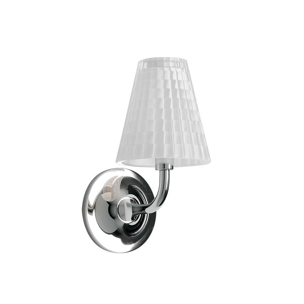 Fabbian Flow wall light with an elegant glass dome and stylish chrome-colored wall mounting.