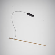 Fabbian Freeline LED-Hängeleuchte Medium 200cm, schwarze Aluminiumpendelleuchte mit bronzefarbenem Stab.