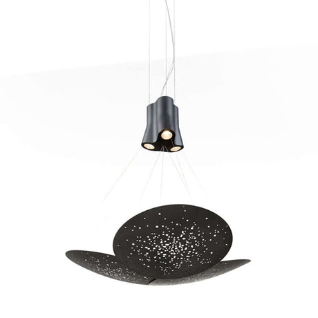 Fabbian Lens LED-Pendelleuchte 3-flammig Mini in stilvollem Design mit Metalldiffusor und drei Scheinwerfern.