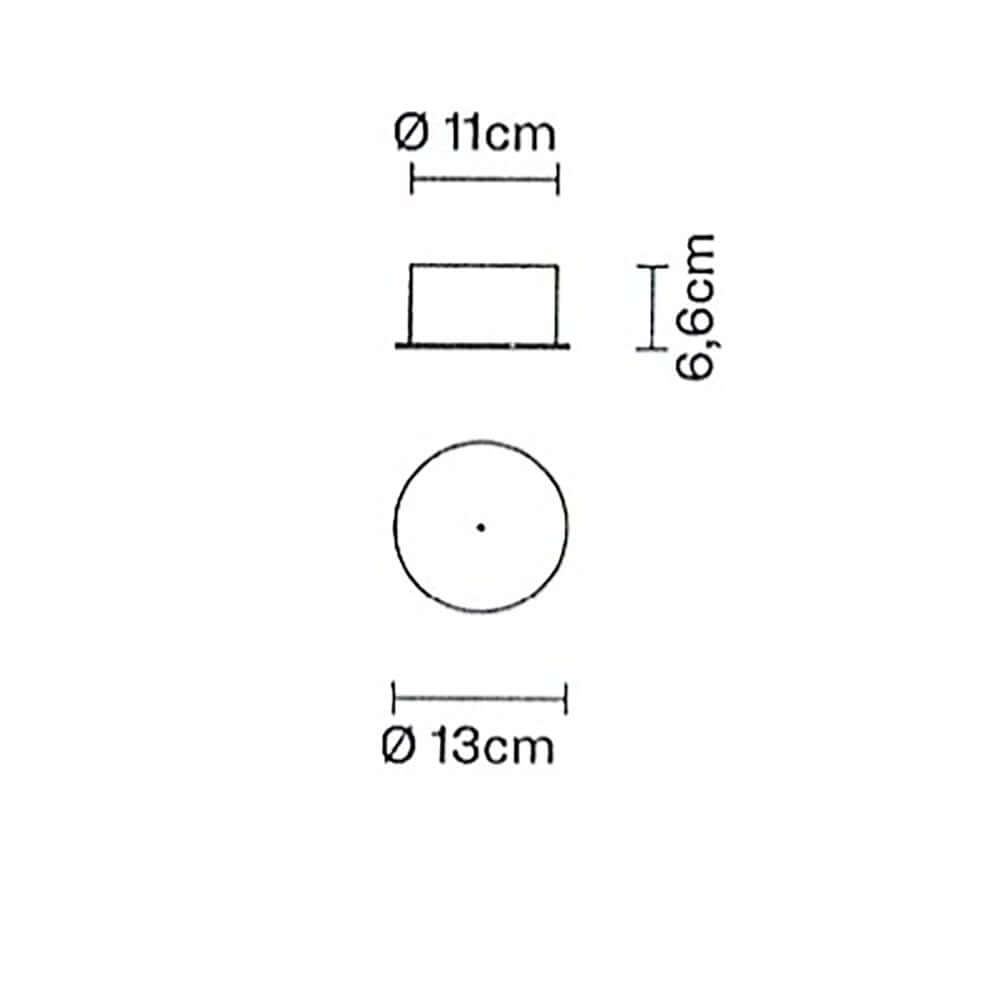 Fabbian Multispot Baldachin max. technische Zeichnung mit Durchmessern von 11 cm und 13 cm.