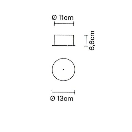 Fabbian Multispot Baldachin max. technische Zeichnung mit Durchmessern von 11 cm und 13 cm.