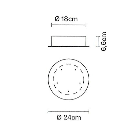 Fabbian Multispot Baldachin max. 5-flammig - technische Zeichnung mit Maßen von 18cm und 24cm Durchmesser.