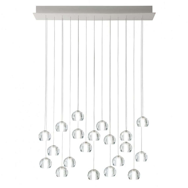 Fabbian Multispot LED- Beluga 20-pære firkantet hængelampe med klare pendler og sølv loftplade.