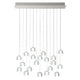 Fabbian Multispot LED-Hängeleuchte Beluga 20-flammig eckig mit klaren Pendelleuchten und silberner Deckenplatte.