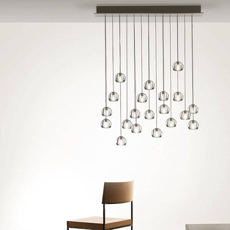 Fabbian Multispot LED-Hängeleuchte Beluga 20-flammig eckig mit eleganten Glaskugeln.