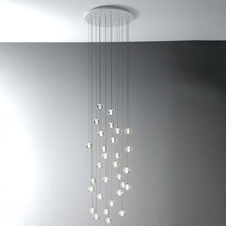 Fabbian Multispot LED-Hängeleuchte Beluga 30-flammig rund mit variierenden Lichtpunkten und Deckenrosen.
