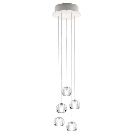 Fabbian Multispot LED-Hängeleuchte Beluga 5-flammig rund mit fünf schwebenden Lichtpunkten.