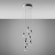 Fabbian Multispot LED pendant light Polair with 10 lights, round, with transparent glass diffusers.