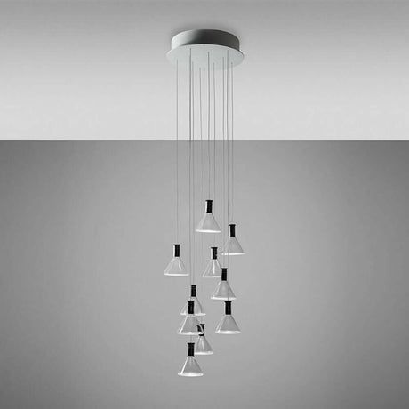 Fabbian Multispot LED-Hängeleuchte Polair 10-flammig rund mit transparenten Glasdiffusoren.