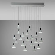 Fabbian Multispot LED pendant light Polair, 20-light, square, with transparent and sandblasted glass diffusers.