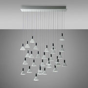 Fabbian Multispot LED pendant light Polair 30-light square with transparent and sandblasted glass diffusers.