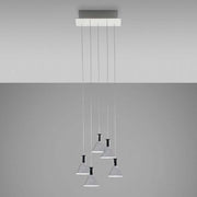 Fabbian Multispot LED-Hängeleuchte Polair 5-flammig eckig mit transparenten Glasdiffusoren und sandgestrahlter Unterseite