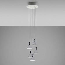 Fabbian Multispot LED pendant light Polair 5-light round with transparent glass diffusers.
