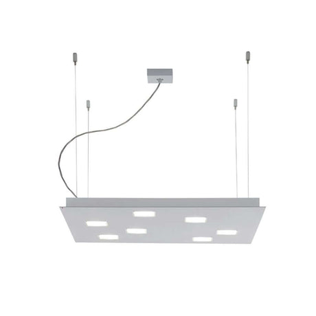 Fabbian Quarter LED-Pendelleuchte quadratisch in Weiß, moderne Lampeninstallation über Esstisch.