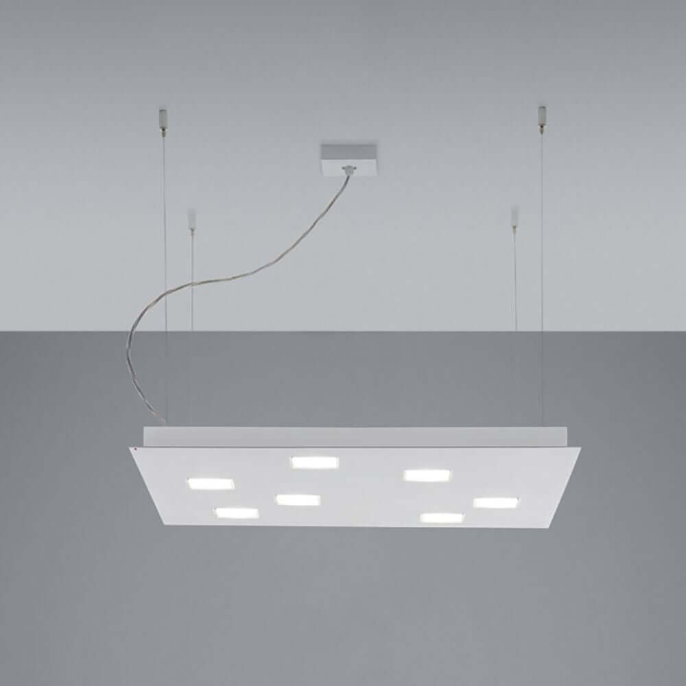 Fabbian Quarter LED-Pendelleuchte quadratisch in Weiß mit moderner, minimalistischer LED-Beleuchtung.