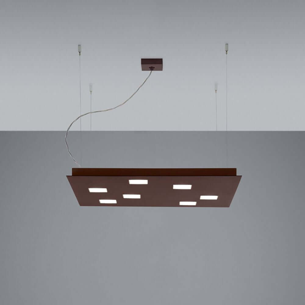 Fabbian Quarter LED-Pendelleuchte quadratisch in brüniert, moderne Beleuchtung für Küchen- und Essbereiche.