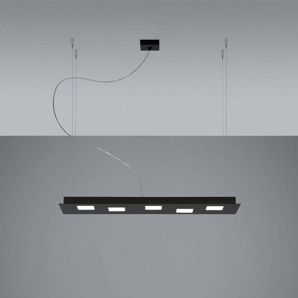 Fabbian Quarter LED rectangular pendant light in a black design, ideal for modern kitchens or dining areas.