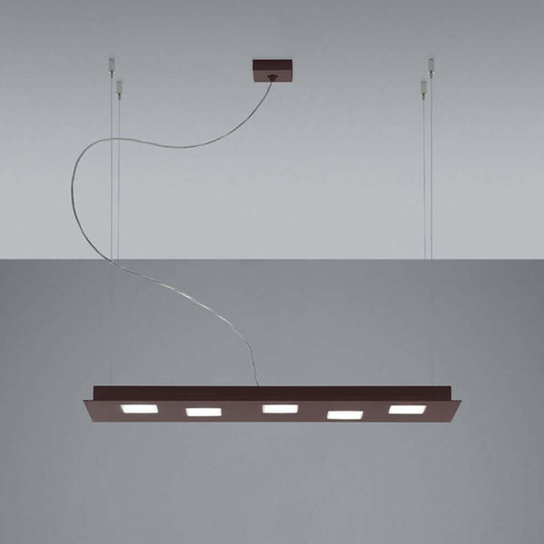 Fabbian Quarter LED rectangular pendant light in a burnished finish, ideal for modern spaces.