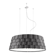 Fabbian Roofer Hängelampe Palf Large in schwarzer, zylindrischer Form mit schuppenförmigem Lampenschirm.