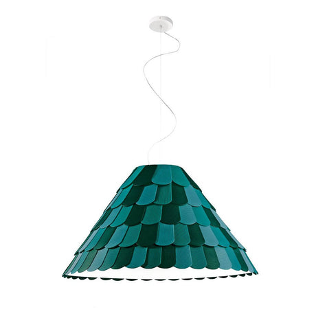 Fabbian Roofer Hängeleuchte Gable in Grün mit spielerischem Design und raffinierten Gummifliesen.