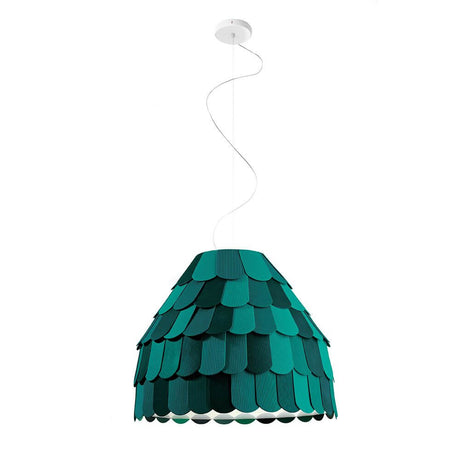 Fabbian Roofer Hängeleuchte Steeple mit grünen Gummifliesen in spielerischem Design.