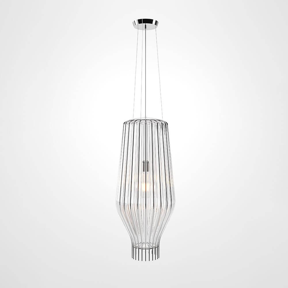 Fabbian Saya Pendellampe Large aus transparentem Glas in verchromtem Metallkäfig.