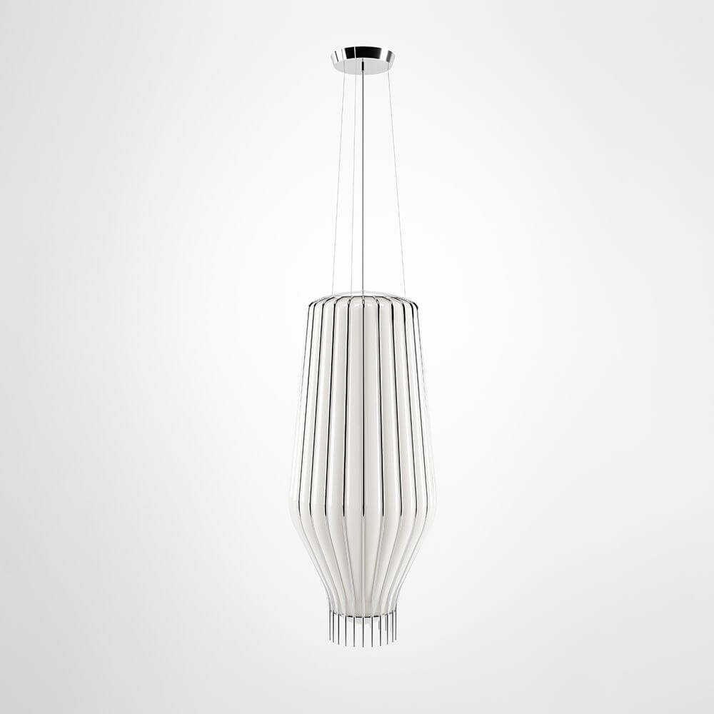 Fabbian Saya Pendellampe Large in verchromtem Metall mit weißem Glas für stilvolle Beleuchtung