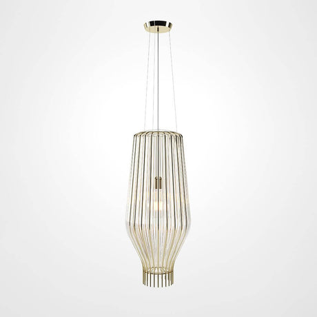 Fabbian Saya Pendellampe Large in gold mit transparentem Glas und Metallkäfig für moderne Innenräume.