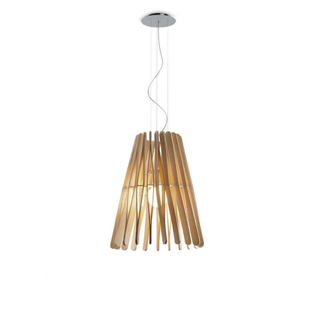 Fabbian Stick Pendelleuchte Ø 50cm aus Naturholz in modernem Design für Küche und Wohnzimmer.