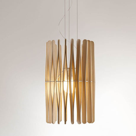 Fabbian Stick Pendelleuchte Big aus Naturholz, ideal für Küche und Wohnzimmer, mit Halogen oder LED.