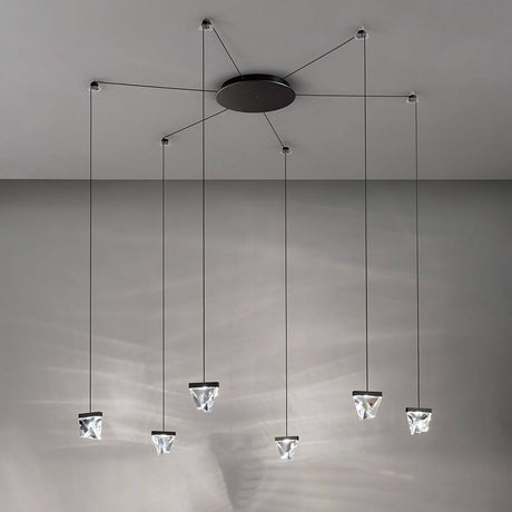 Fabbian Tripla LED-Hängelampe 6-flammig mit eleganten Kristalllampen und flexiblem Design.
