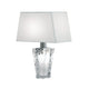 Fabbian Vicky Tischleuchte mit elegantem Design und klassischem Lampenschirm aus Glas und Stoff.