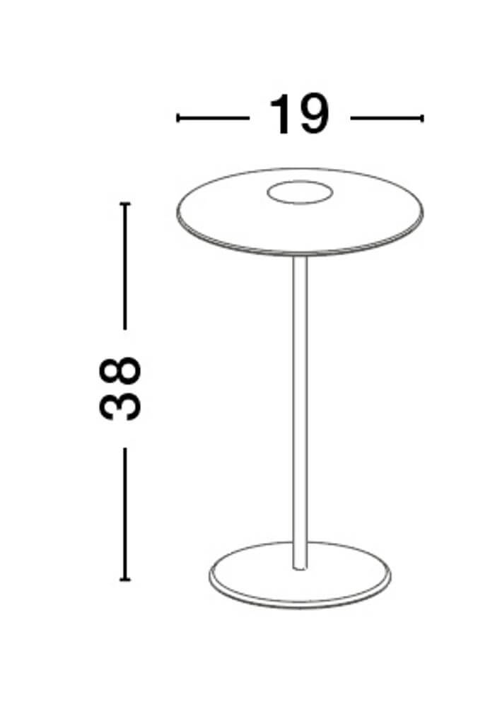 Fabio LED Außentischleuchte 3000K Schwarz IP54 mit Abmessungen 19 cm Durchmesser und 38 cm Höhe.