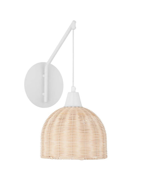 Fado Wandleuchte Ø 20,5cm E27 Rattan in Beige/Weiß, stilvolle Wandlampe aus Rattan
