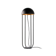 Jellyfish LED lampadaire noir, or avec tête arrondie et structure élégante.