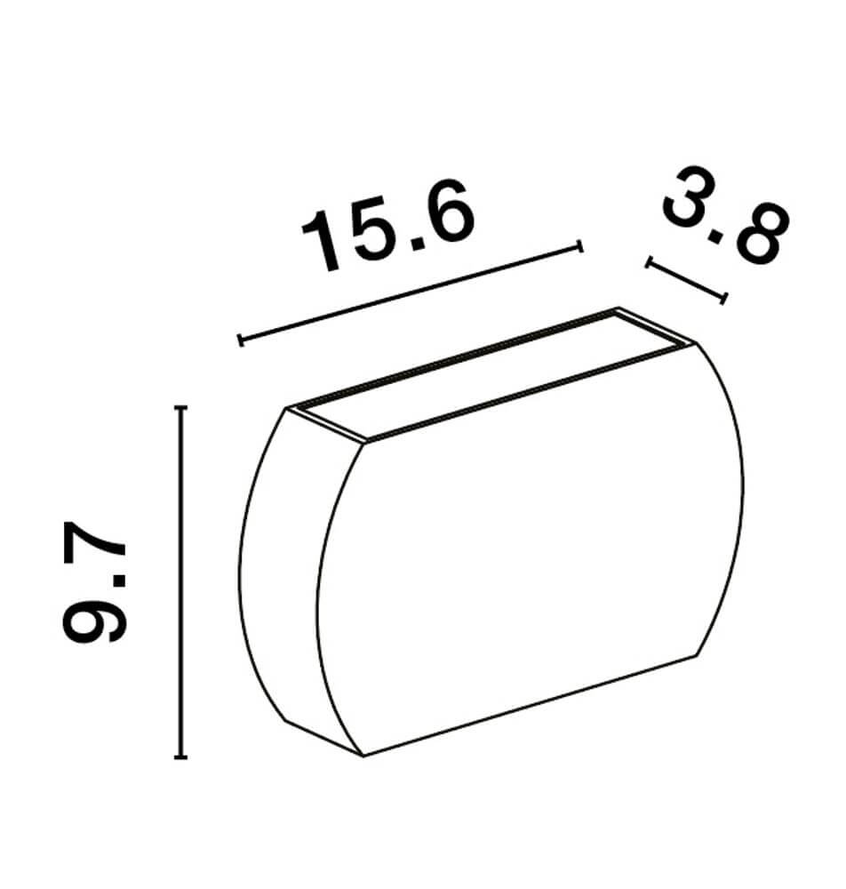 Maßzeichnung der Fedor LED Außenwandleuchte 3000K Anthrazit IP65 mit Abmessungen 15.6x3.8x9.7 cm.